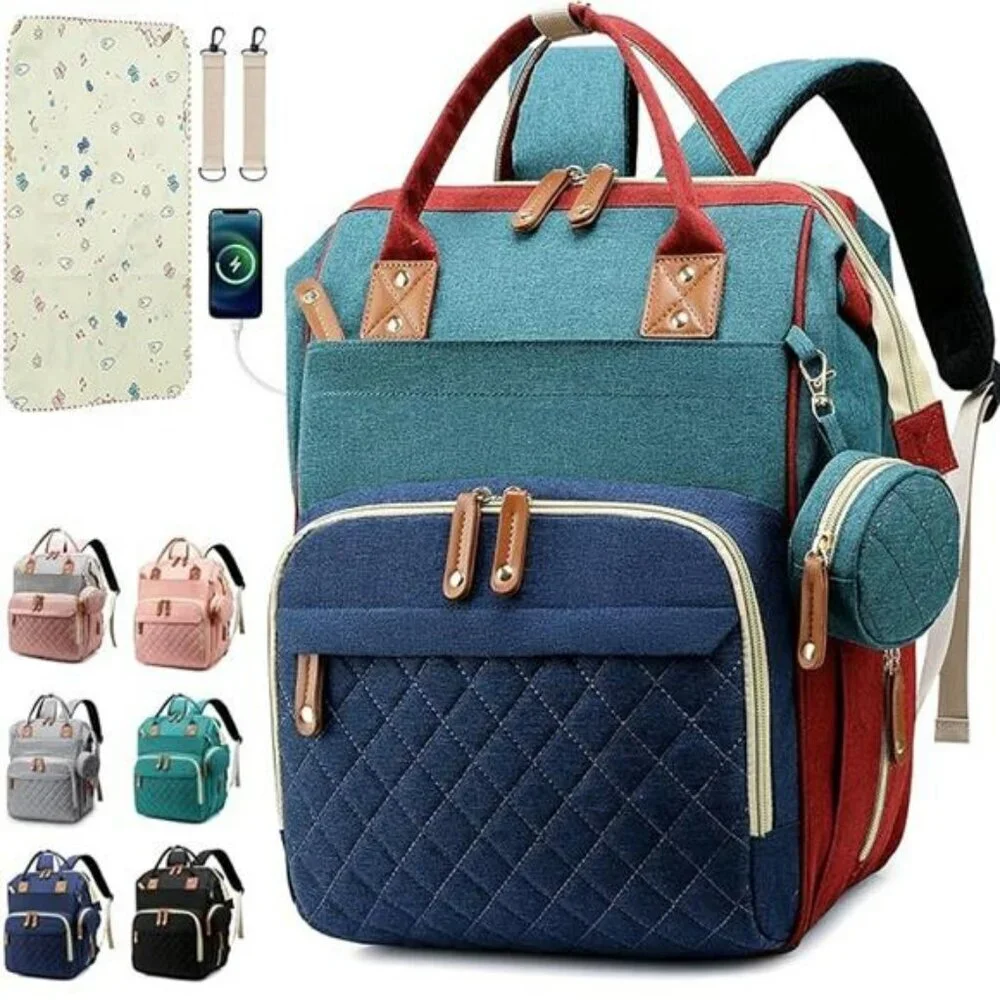 Large Diaper Bag Backpack Travel Baby Bag with Pad 16 Pockets Unisex for Mom